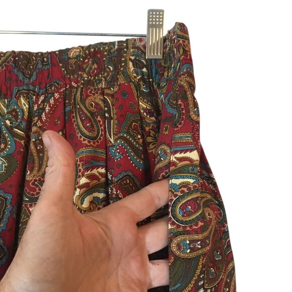 ORVIS Midi Pleated Skirt Size XL Paisley Burgundy Pockets Side Zip Elastic Waist - Picture 5 of 11